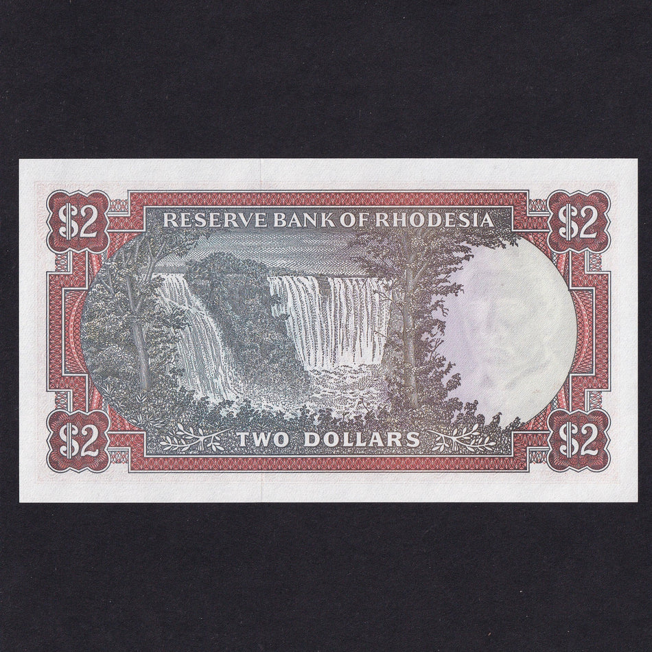 Rhodesia (P35c) $2, 5th August 1977, Cecil Rhodes watermark, UNC