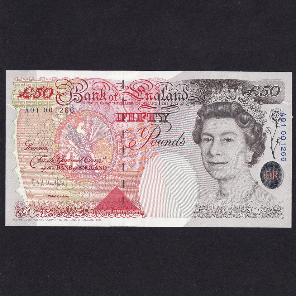 Bank of England (B377) Kentfield, £50, A01 001266, first million from circulation, UNC