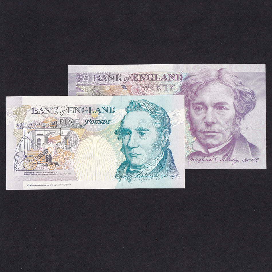 Bank of England (C116) Gill, £5 & £20, A01 001266, UNC