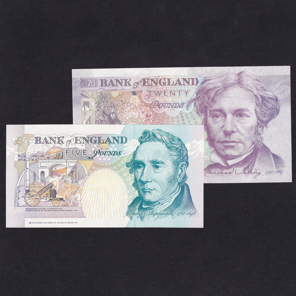 Bank of England (C116) Gill, £5 & £20, A01 001265, UNC