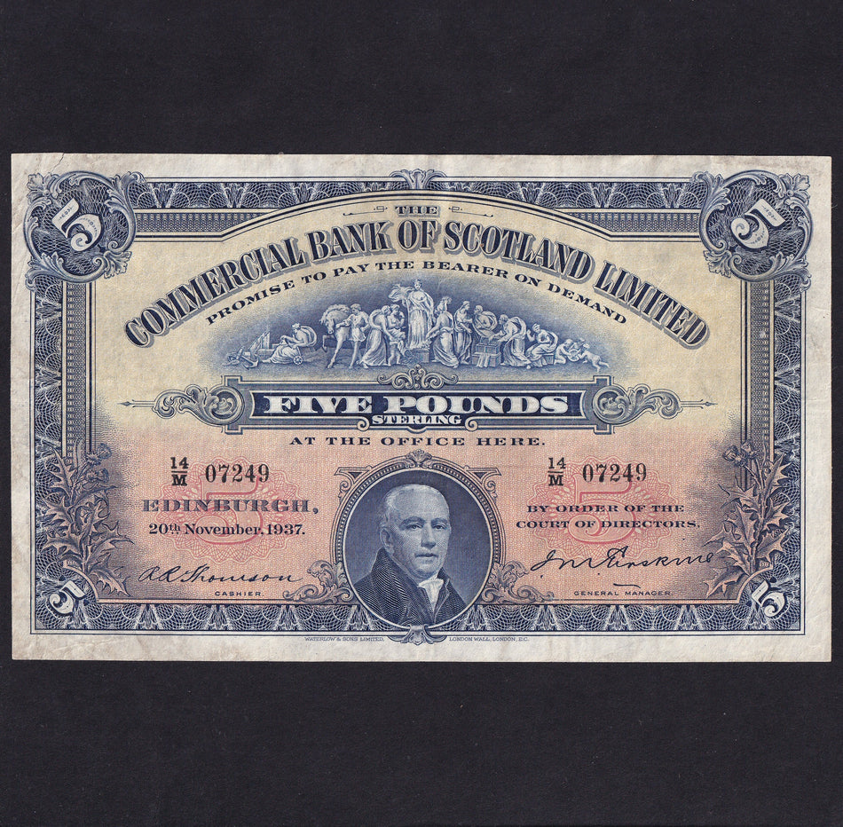 Scotland (PS328b) Commercial Bank of Scotland Limited, £5, 20th November 1937, 14M 07249, PMS CO62c, VG