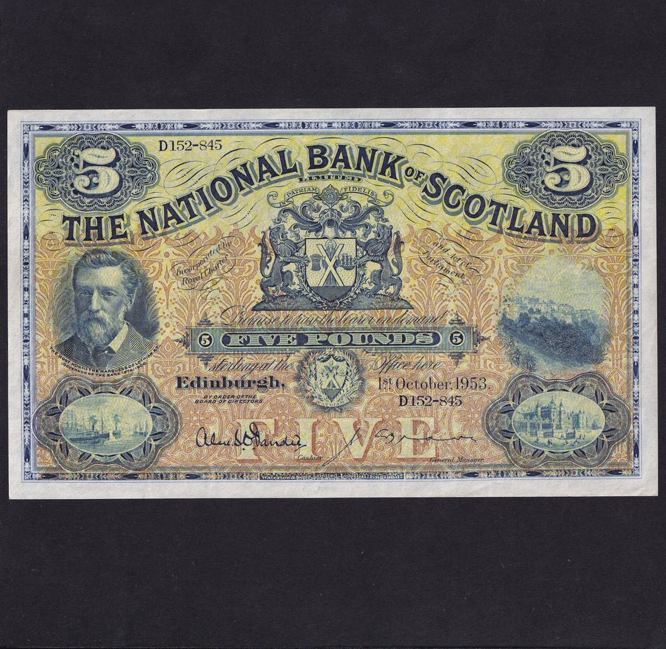Scotland (P259d) National Bank of Scotland, £5, 1st October 1953, D152-845, PMS NA57, pressed, Good VF