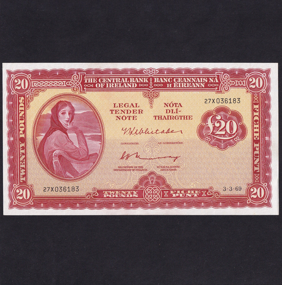 Ireland (P67b) £20, 3rd March 1969, first date, Whitaker/ Murray, 27X 036183, PMI LTN57a, pressed, Good VF