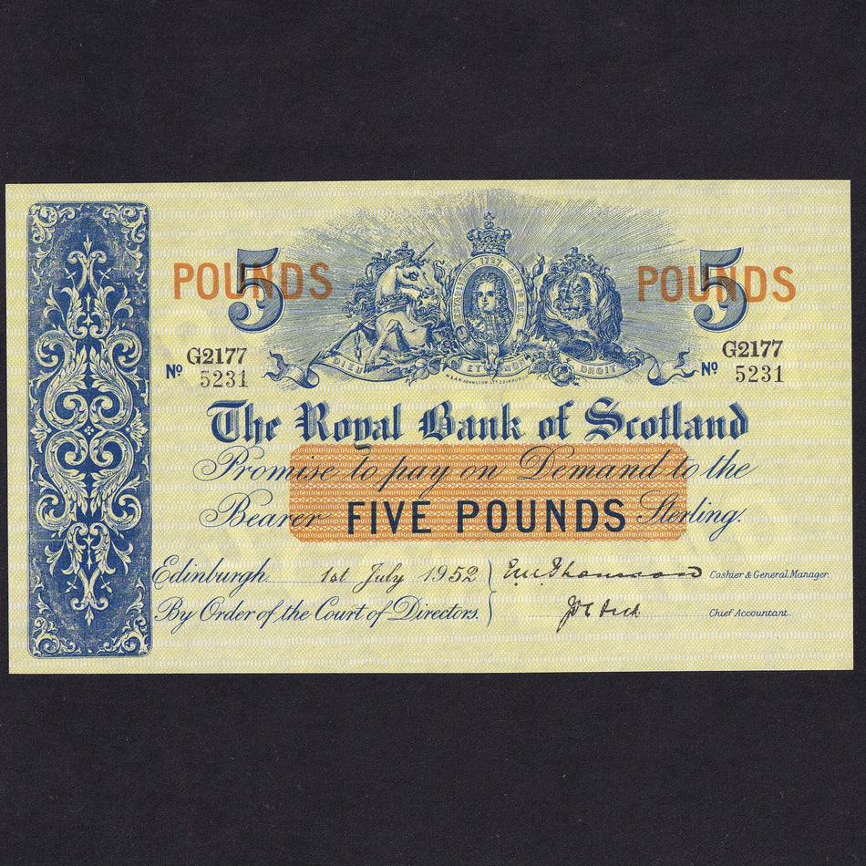Scotland (P323a) Royal Bank of Scotland, £5, 1st July 1952, G2177 5231, PMS RB58a, Good VF