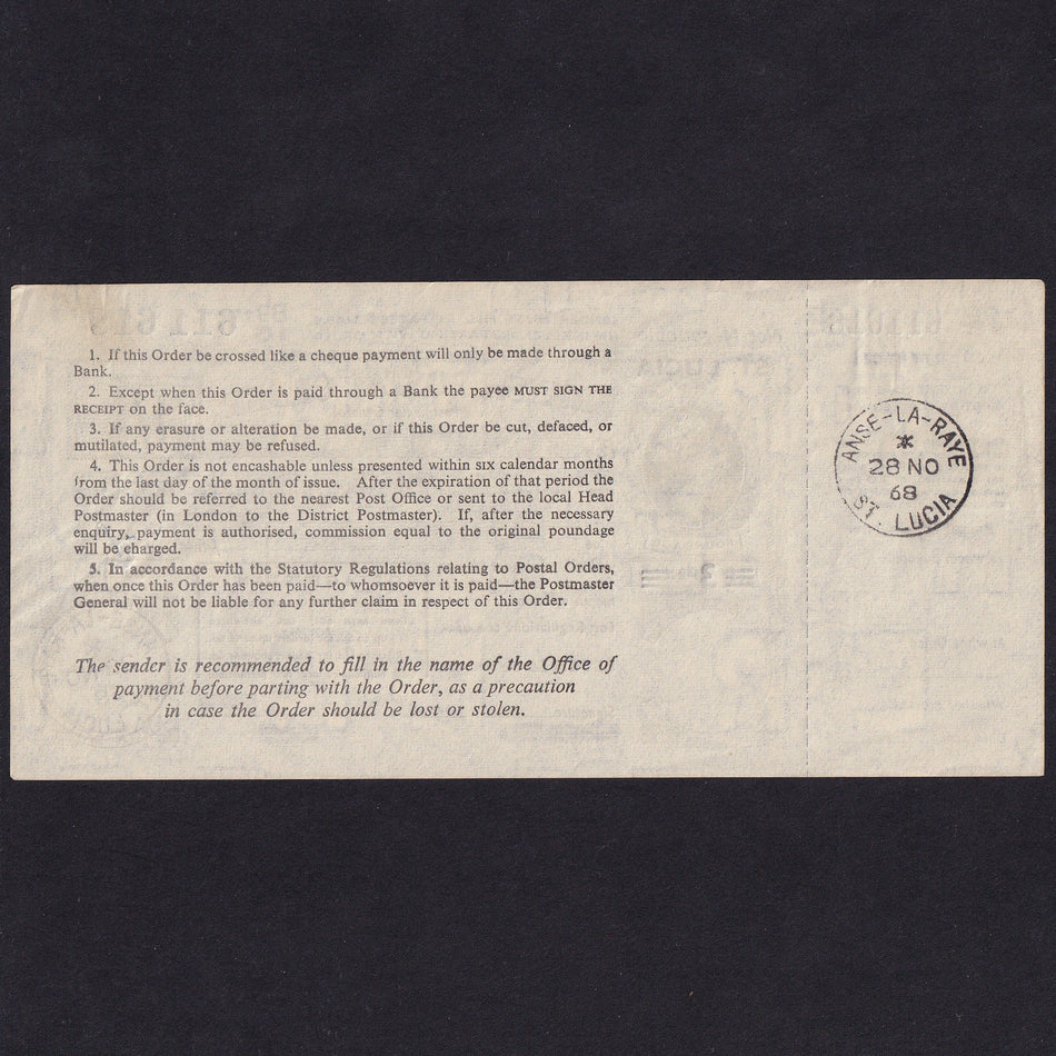 St Lucia, 1/- Postal Order, 1968, QEII, B918 611 618, Good EF