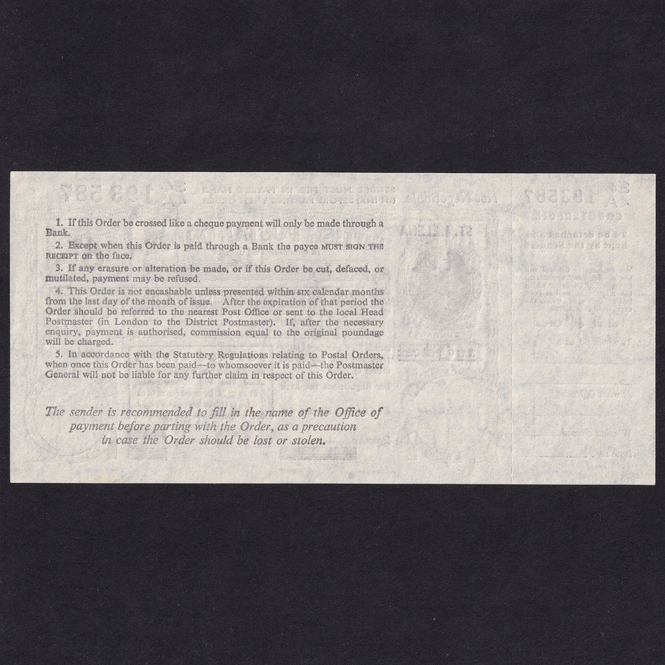 St Helena, 6 Pence Postal Order, 1961, QEII, 344A 193 587, Good EF