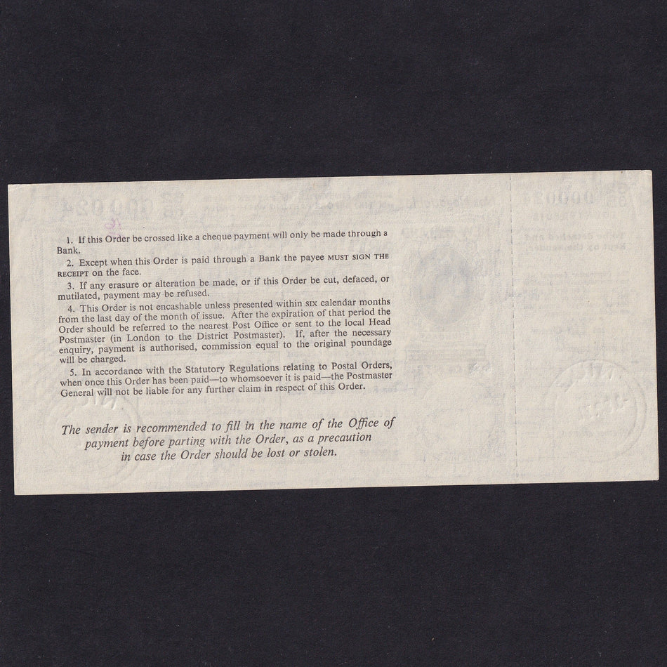 New Zealand, 1/6d Postal Order, 1971, 626B 000 0024, QEII, Good EF