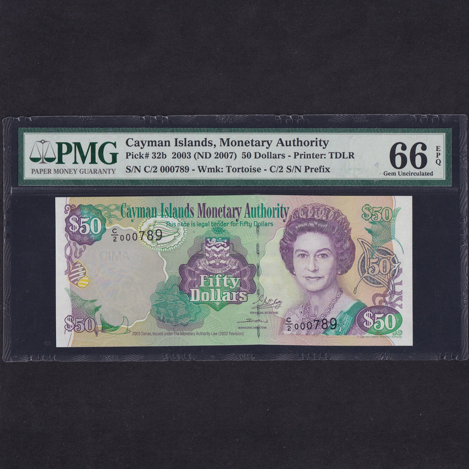 Cayman Islands (P32) $50, 2003, C/2 000789, PMG66, UNC