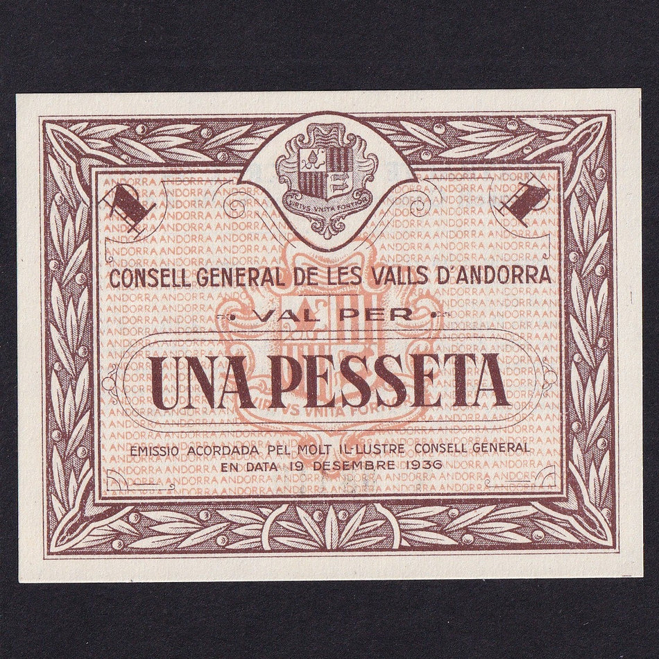 Andorra (P6) 1 Peseta, 1936, no.08109, UNC