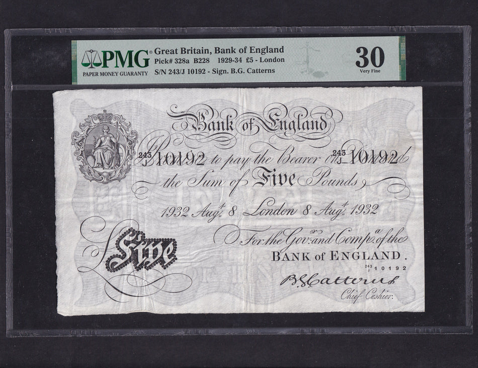 Bank of England (B228) Catterns, £5, 8 August 1932, 243J 10192, PMG30, VF