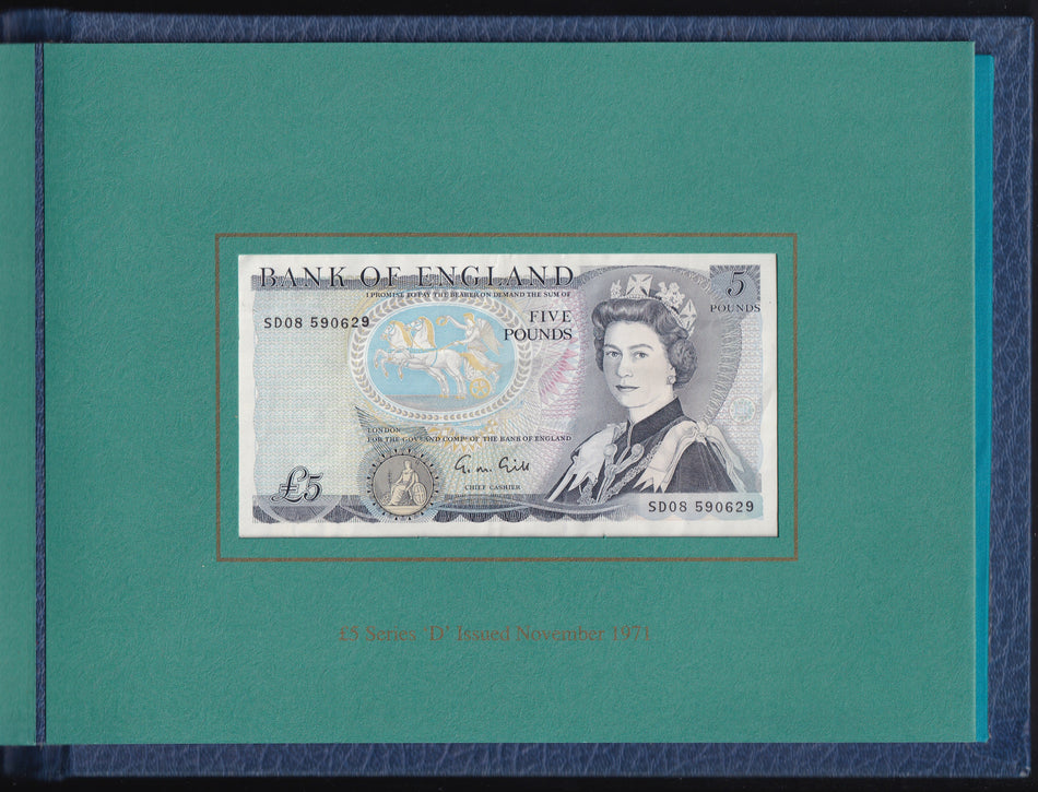 Bank of England (C100) £5 A10 789754 B357 USED & £5 E5 SD08 590629 USED, apparently they had run out of the proper notes, so made this one up for this collector, 2 notes in folder