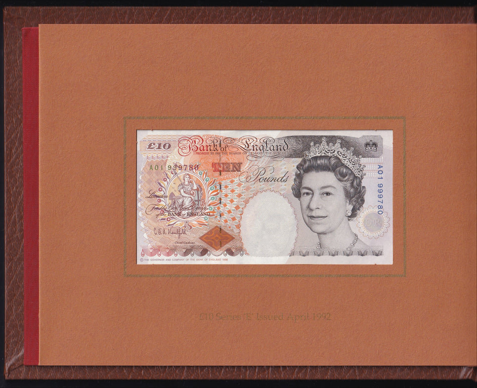 Bank of England (C104) £10 A01 999780 B366 & £10 KR30 999780 B360, 2 notes in folder