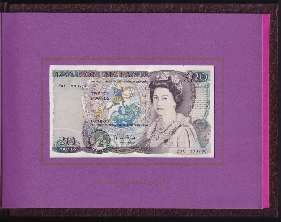 Bank of England (C102) £20 A01 999780 B358 & £20 20X 999780 B355, 2 notes in folder