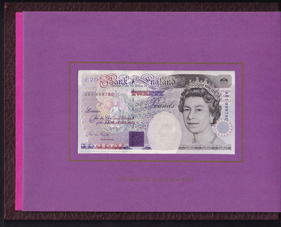 Bank of England (C102) £20 A01 999780 B358 & £20 20X 999780 B355, 2 notes in folder