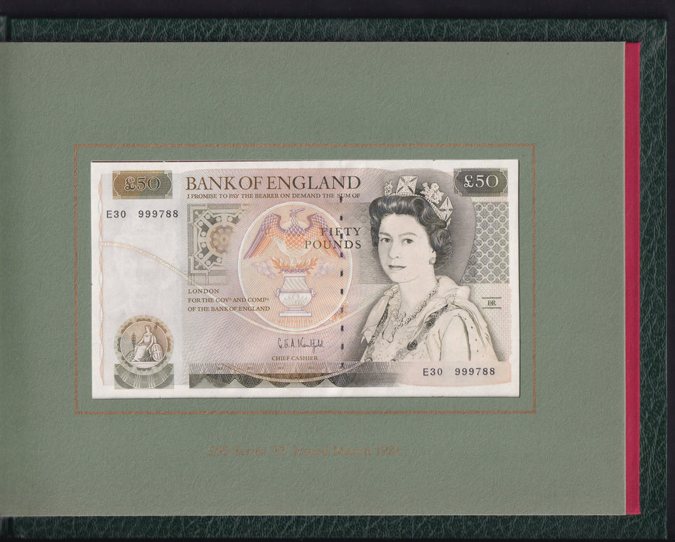 Bank of England (C113) £50 A01 999788 B377 & £50 E30 999788 B361, 2 notes in folder
