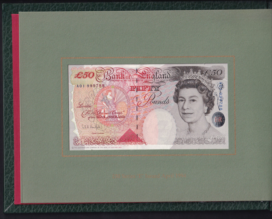 Bank of England (C113) £50 A01 999788 B377 & £50 E30 999788 B361, 2 notes in folder
