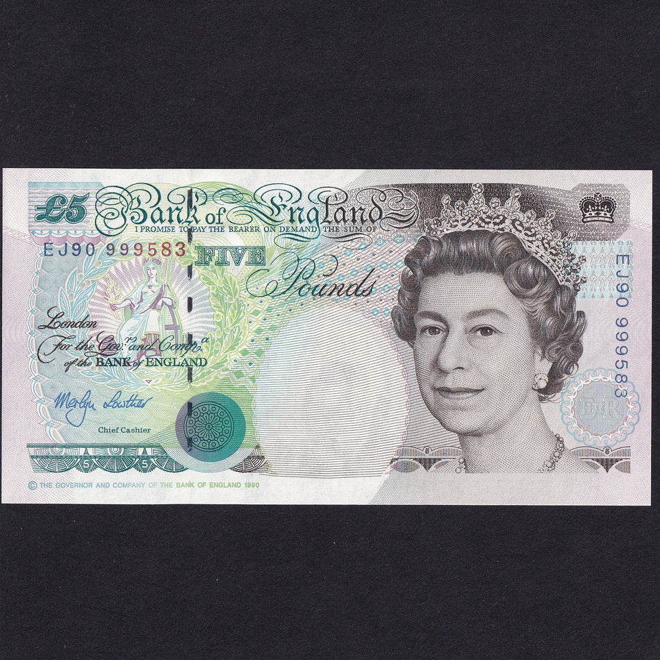 Bank of England (C162) Lowther, £5, EJ90 999583, last million, UNC