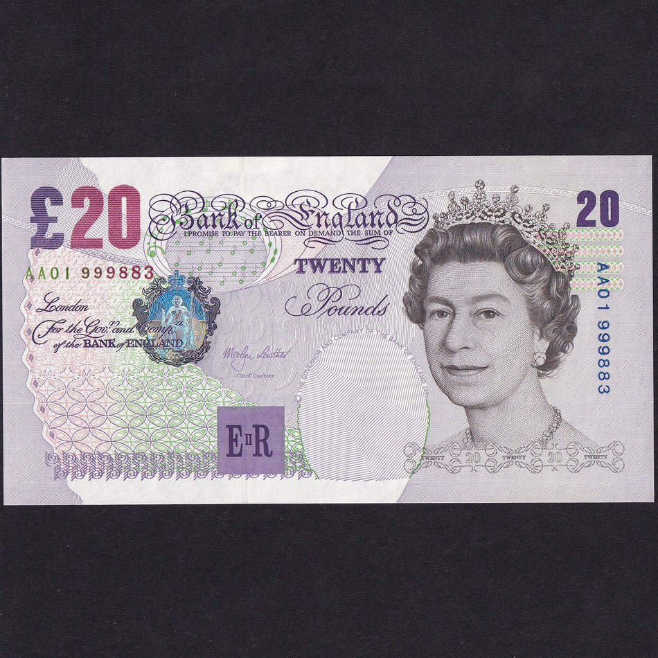 Bank of England (B386/C148) Lowther, £20, AA01 999883, first million, UNC