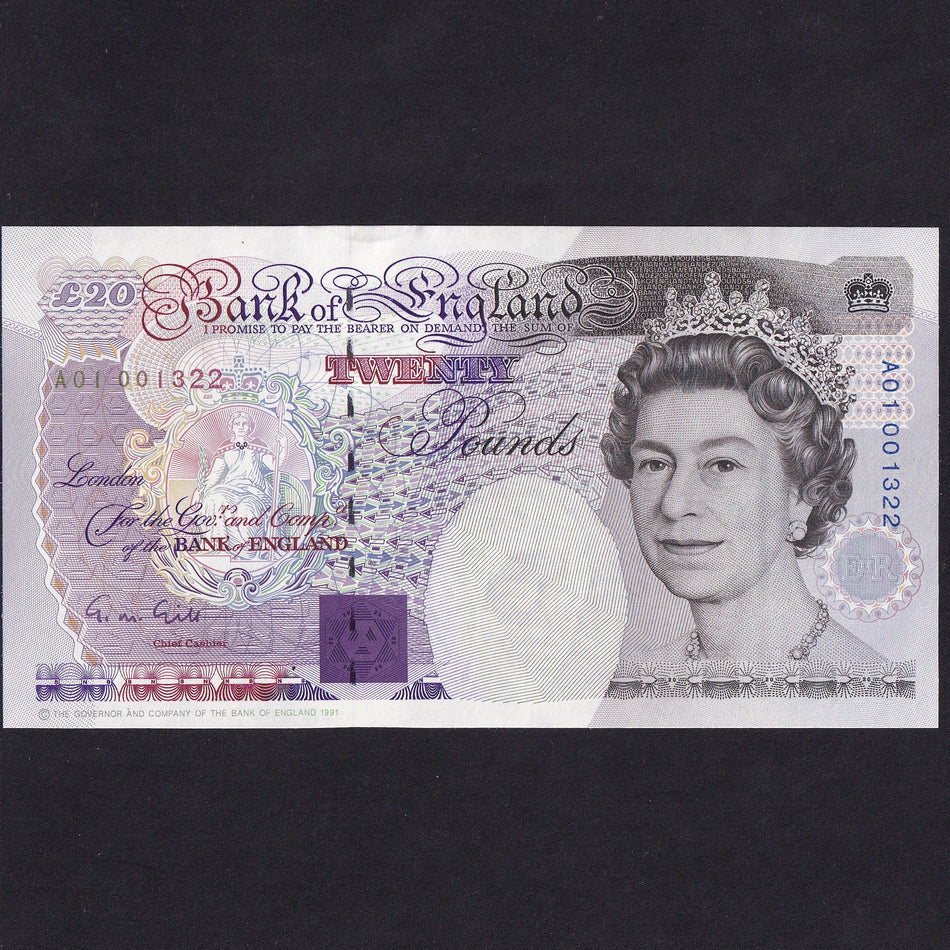 Bank of England (B358) Gill, £20, A01 001322, first million, UNC