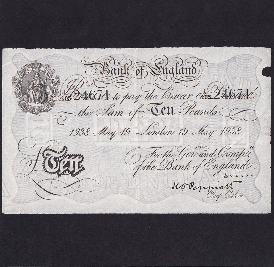 Operation Bernhard - Nazi forgery 1942-44, Peppiatt, £10, 19 May 1938, L105 24671, VF