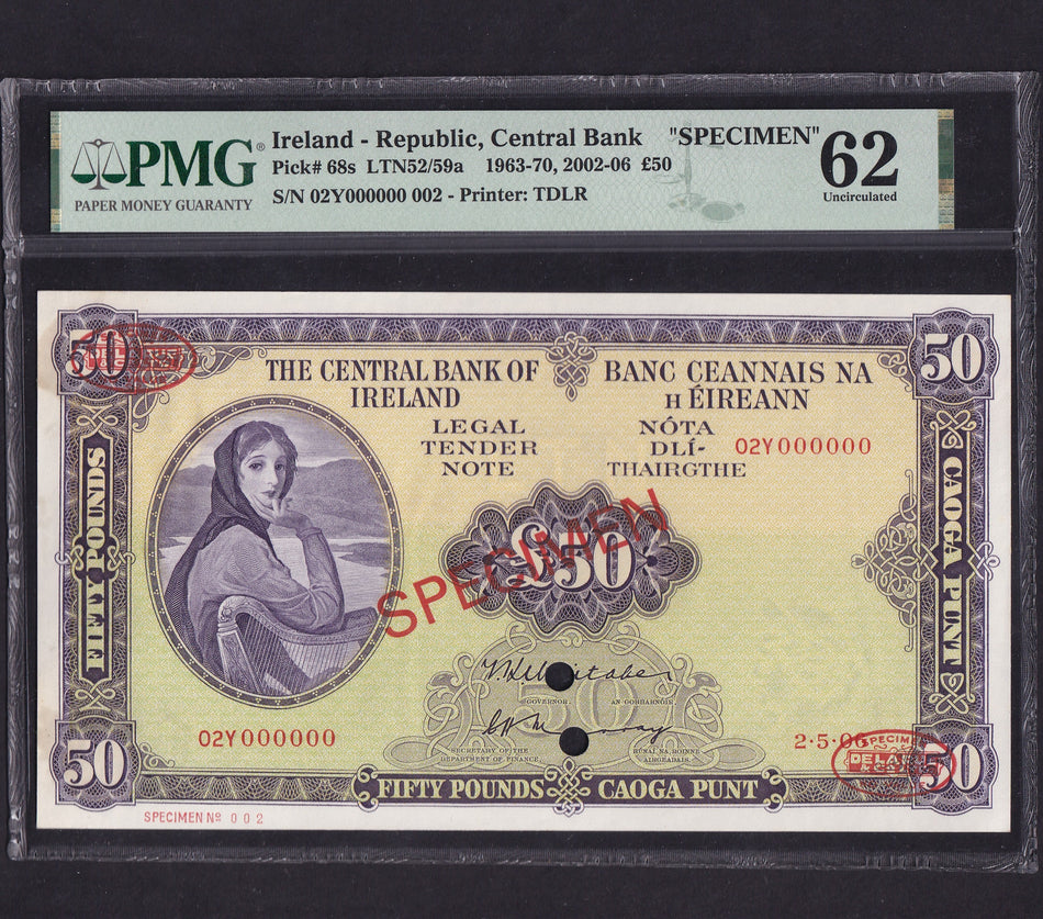Ireland (P68s) Central Bank of Ireland, £50 specimen, Whitaker/ Murray, 02Y 000000, fictitious date 2.5.06, PMG62, mount marks otherwise UNC