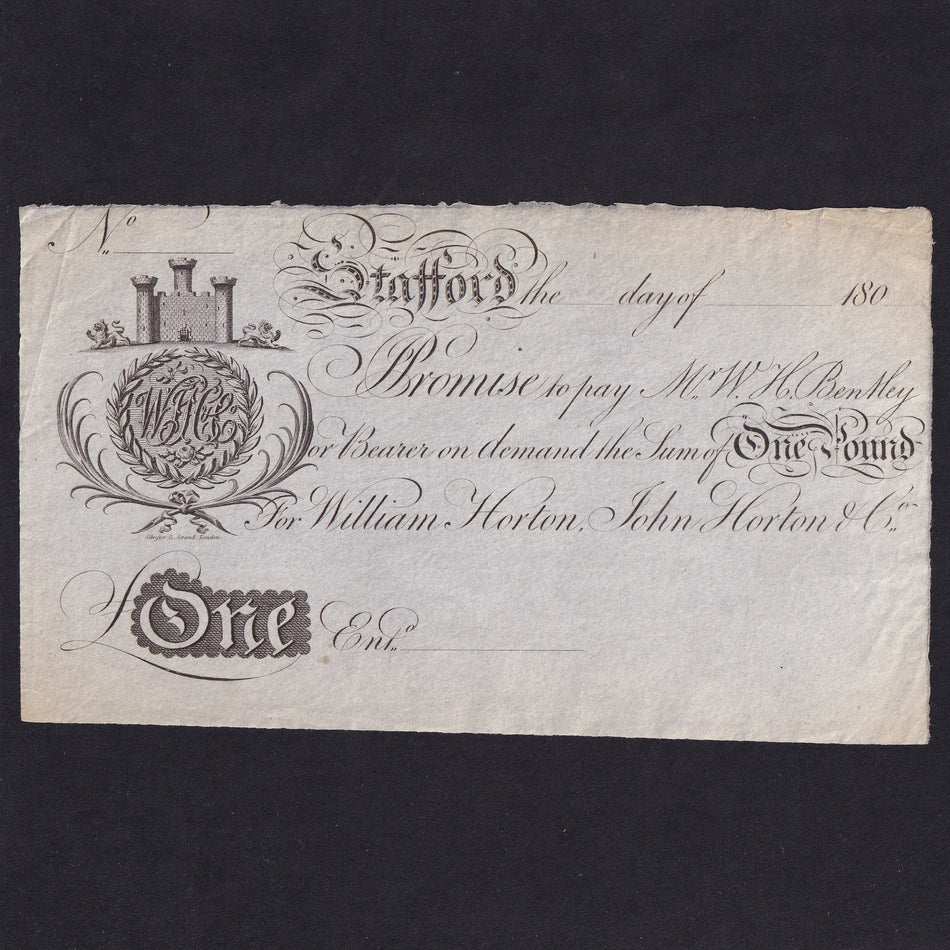 Provincial - Stafford, £1, 180X, unissued, for Horton, Outing 2023, no known issued notes, Good EF