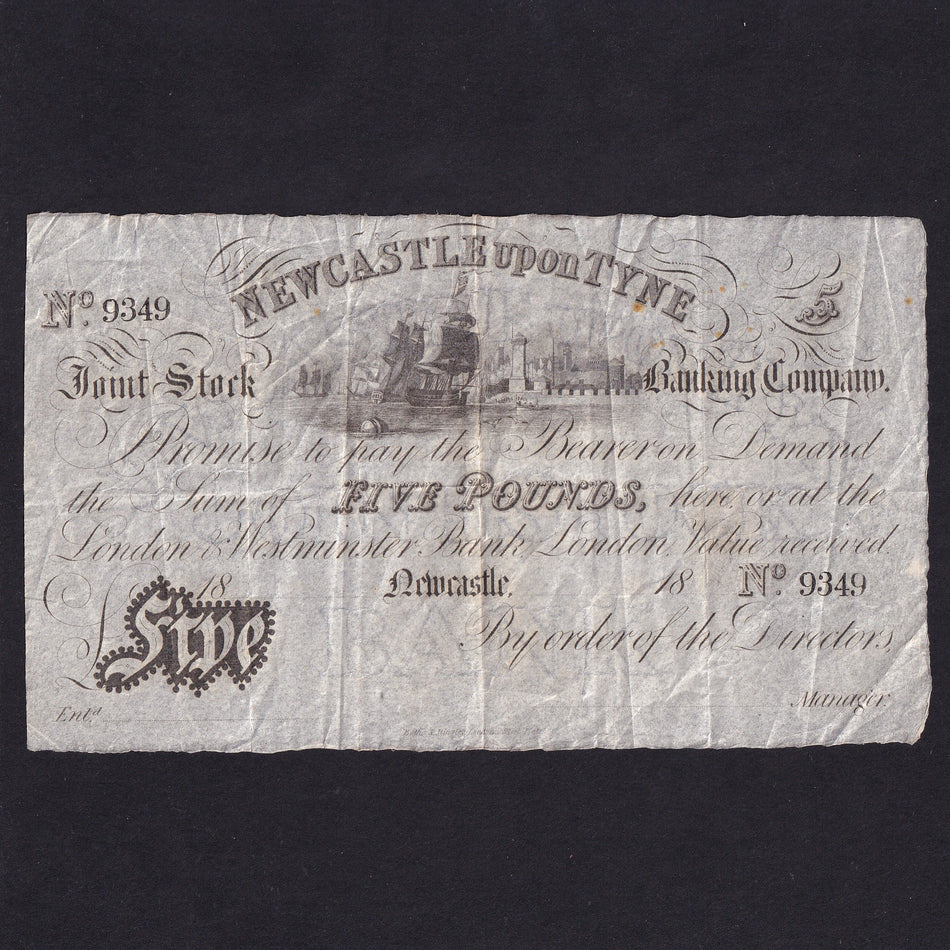 Provincial - Newcastle Upon Tyne, £5, 18xx, No.9349, unissued, Outing 1515b, VF