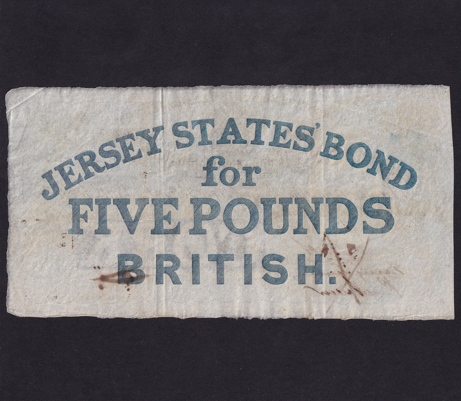 Jersey (PA1b) £5, 1840, no.200, ink cancelled, EF