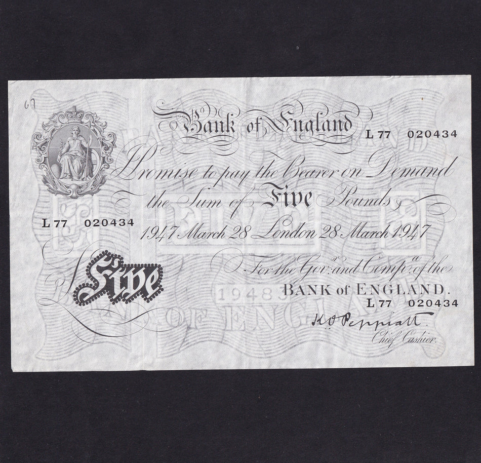 Bank of England (B264) Peppiatt, £5, 28 May 1947, L77 020434, Fine/VF
