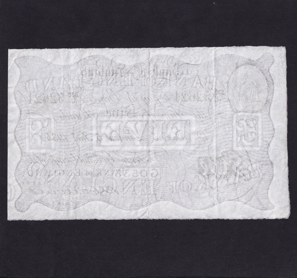 Bank of England (B328) Catterns, £5, 5 January 1934, 332J 52621, only issued for 24 different dates for 1934, scarce, Good VF