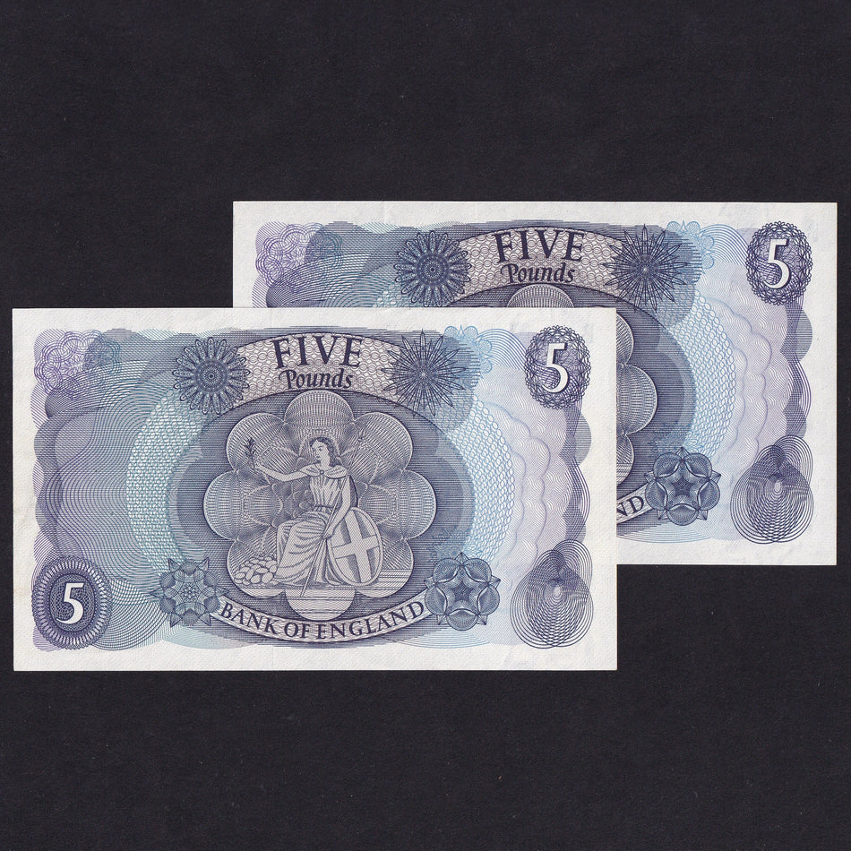 Bank of England (B314p) Fforde £5 01H 832416 & Page £5 01H 832417, signature sequence pair, EF