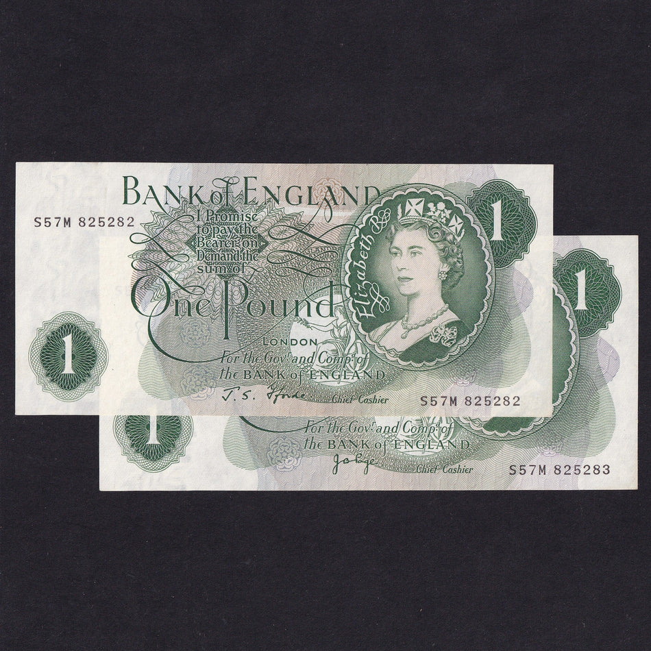 Bank of England (B306p) Fforde £1 S57M 825282 & Page £1 S57M 825283, signature sequence pair, Good EF