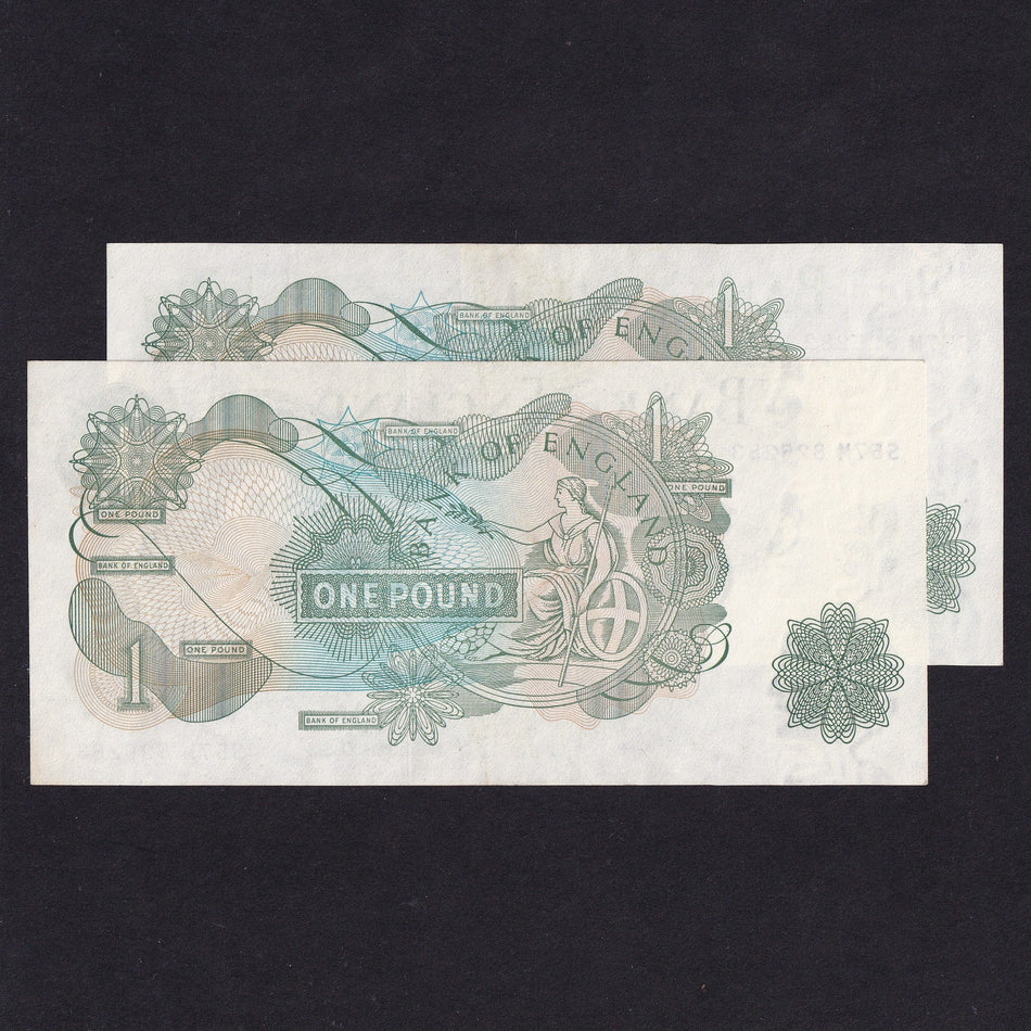 Bank of England (B306p) Fforde £1 S57M 825282 & Page £1 S57M 825283, signature sequence pair, Good EF