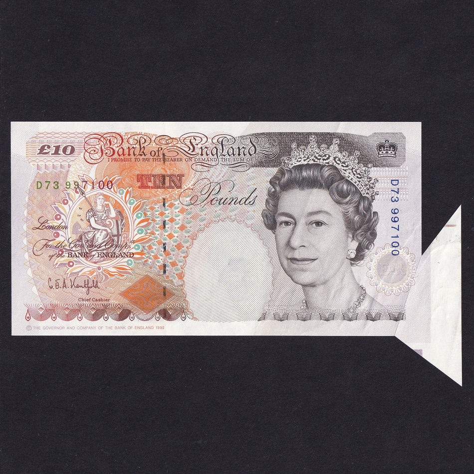 Bank of England (B366) Kentfield, £10 error, extra paper, D73 997100, Good EF