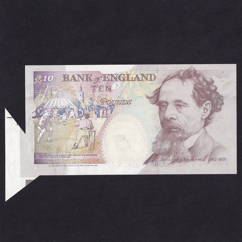 Bank of England (B366) Kentfield, £10 error, extra paper, D73 997100, Good EF