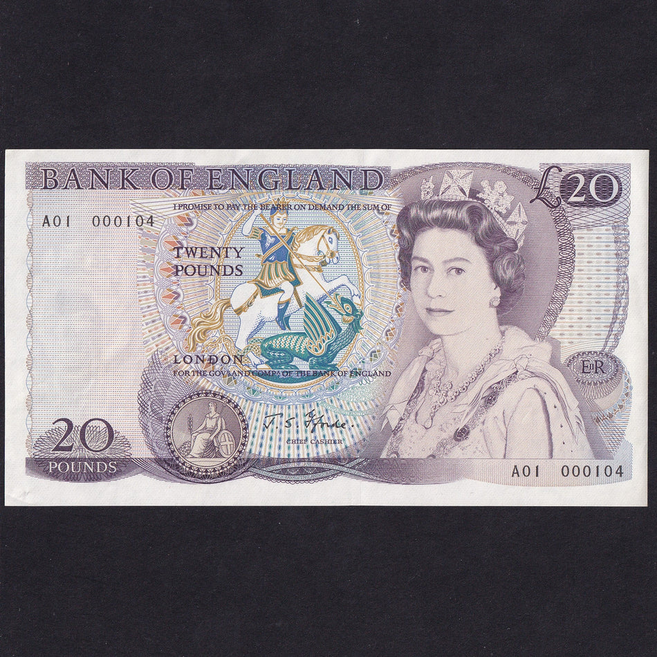 Bank of England (B318) Fforde, £20, A01 000104, low number & first million, Good EF