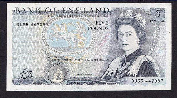 Bank of England (B343a) Somerset, £5 error, missing signature, DU55 447087, UNC