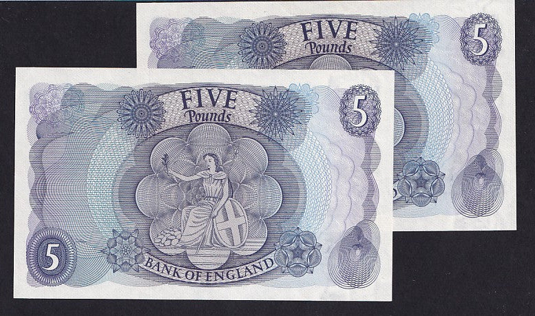 Bank of England (B314p) Fforde £5 70C 187470 & Page £5 70C 187471, UNC