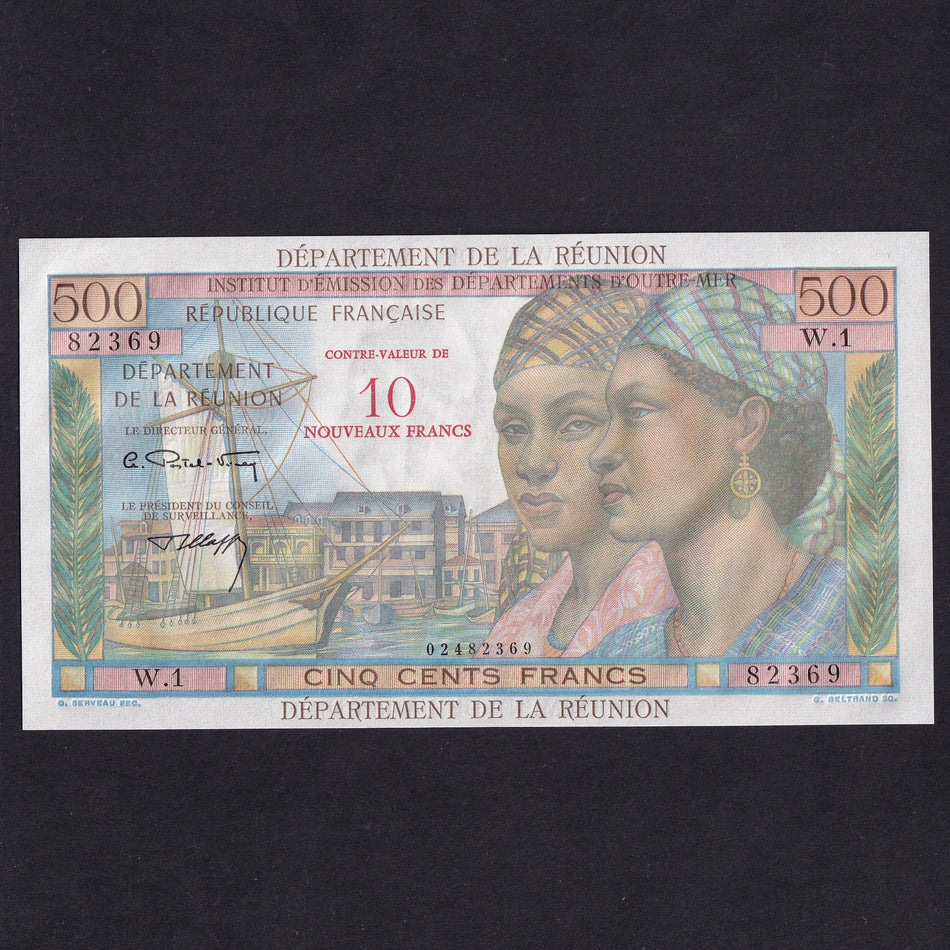 Reunion (P54b) 10NF on 500 Francs, 1971, W.1 82369, Postal-Vinay/ Clappier, UNC