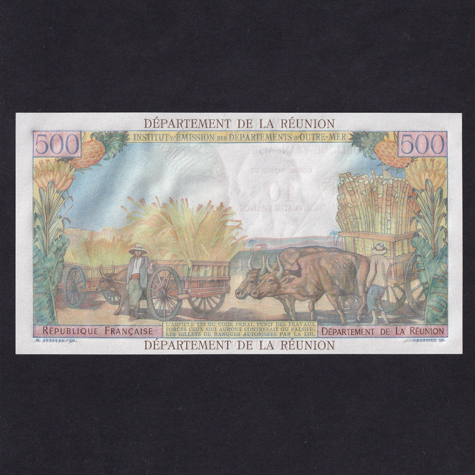 Reunion (P54b) 10NF on 500 Francs, 1971, W.1 82369, Postal-Vinay/ Clappier, UNC