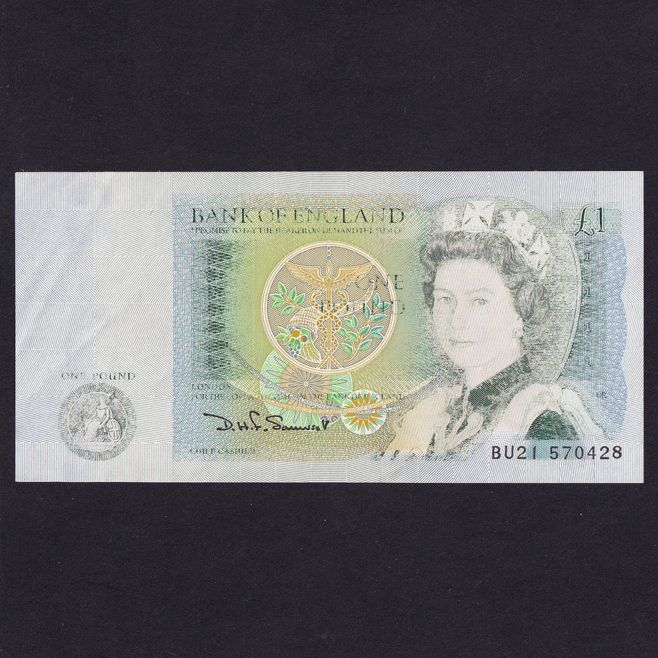 Bank of England (B341) Somerset, £1 error, smudged print, BU21 570428, A/UNC