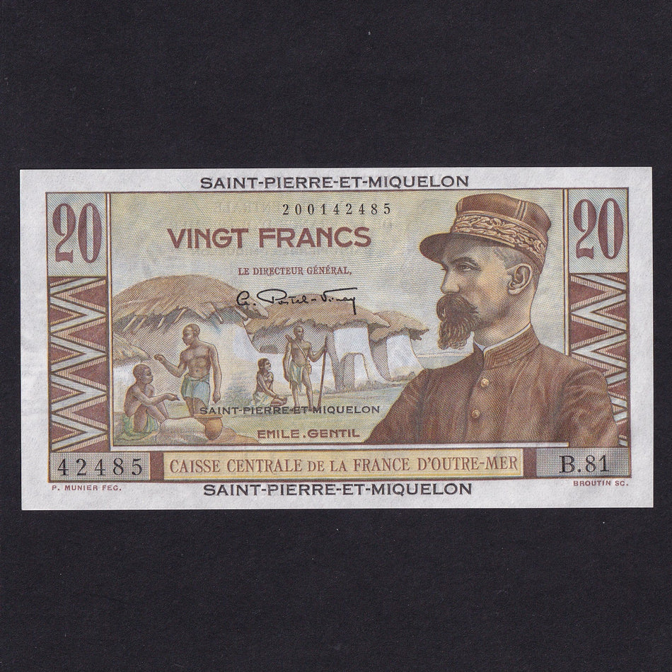 St Pierre & Miquelon (P24) 20 Francs, 1950-60, B81 42485, UNC