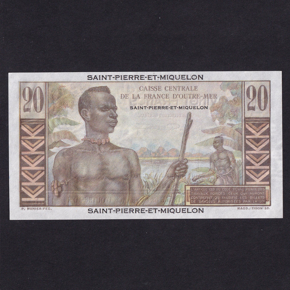 St Pierre & Miquelon (P24) 20 Francs, 1950-60, B81 42485, UNC