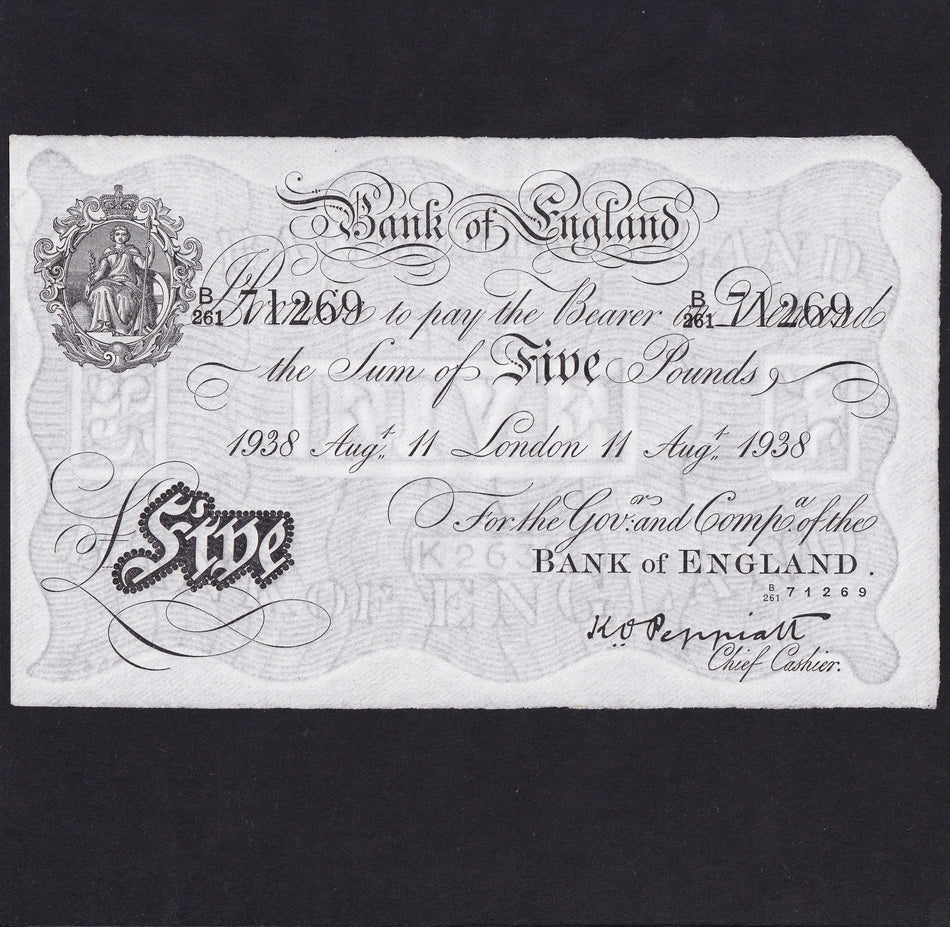 Bank of England (B241) Peppiatt, £5, 11 August 1938, B261 712269, serial number indents on reverse, A/UNC
