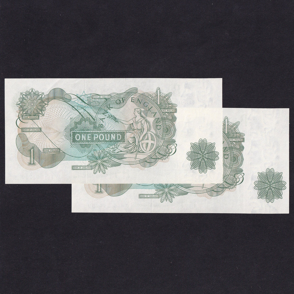 Bank of England (B322) Page, £1 mismatched serials error pair in sequence, DY15 541890/541790 & 541889/541789, UNC