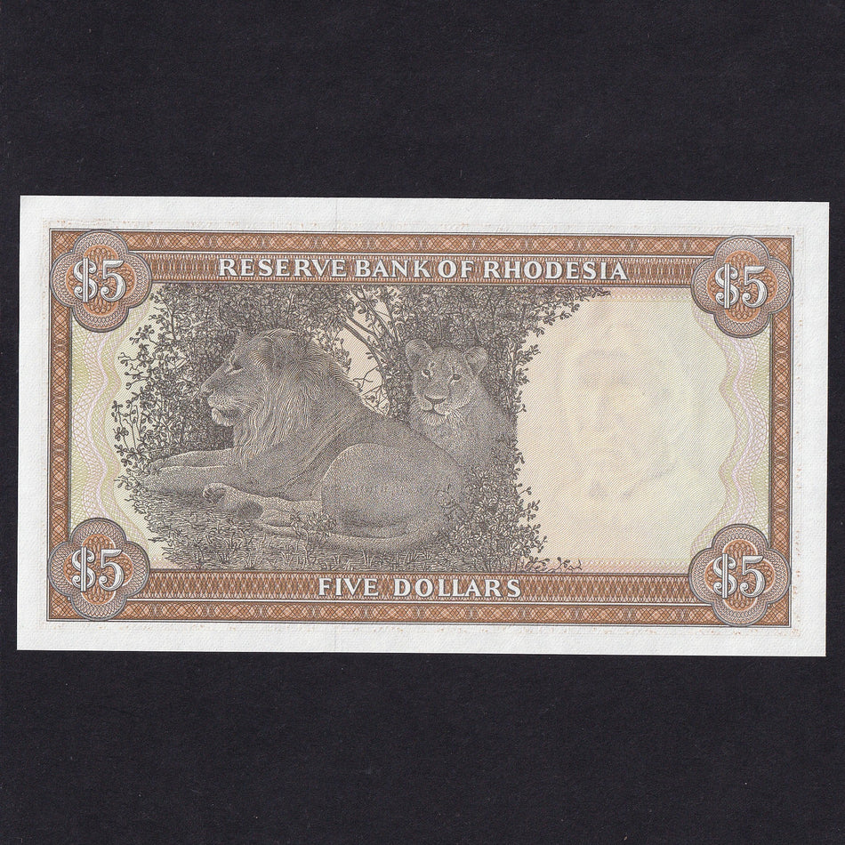 Rhodesia (P36a) $5, 1st March 1976, Rhodes watermark, UNC