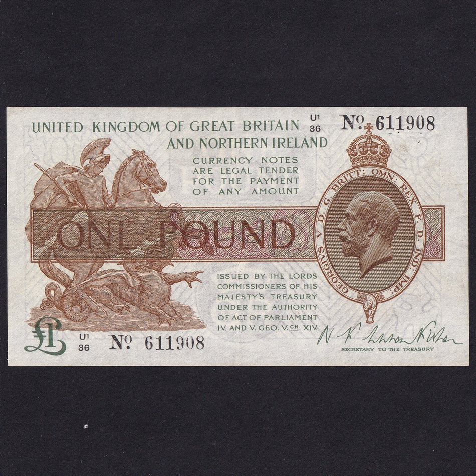 Treasury Series (T34) Fisher, £1, Northern Ireland, dot, U1/36 6111908, serial indents on reverse, VF