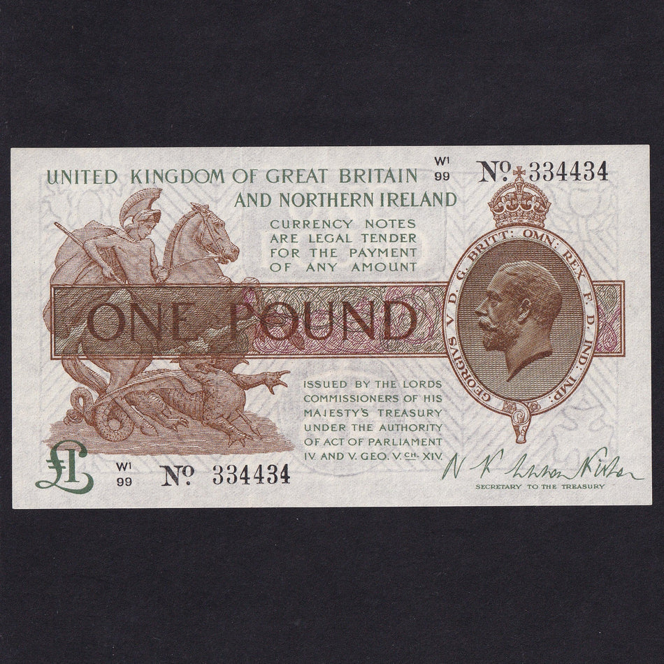 Treasury Series (T34) Fisher, £1, Northern Ireland, dot, W1/99 334434, pressed, VF