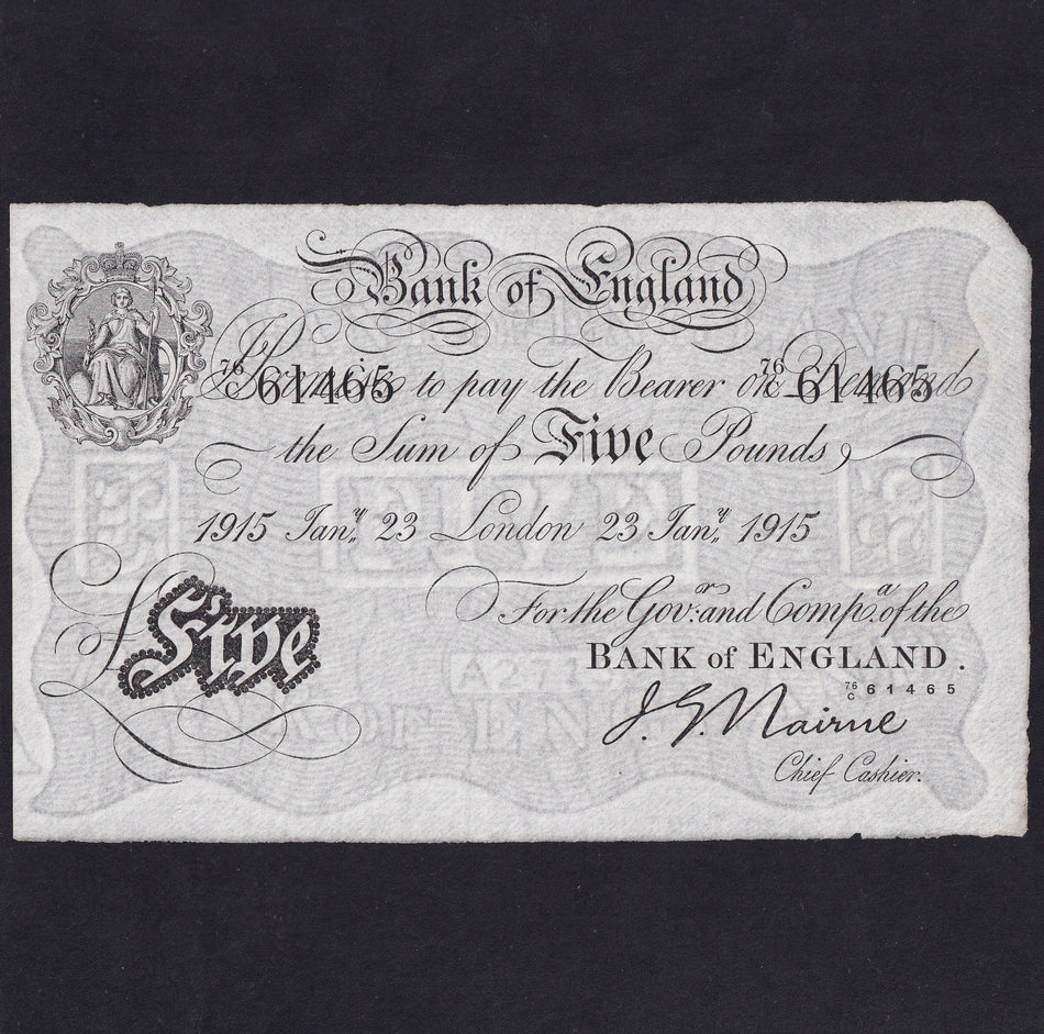 Bank of England (B208b) Nairne, £5, 23 January 1915, 76C 61465, pressed, VF
