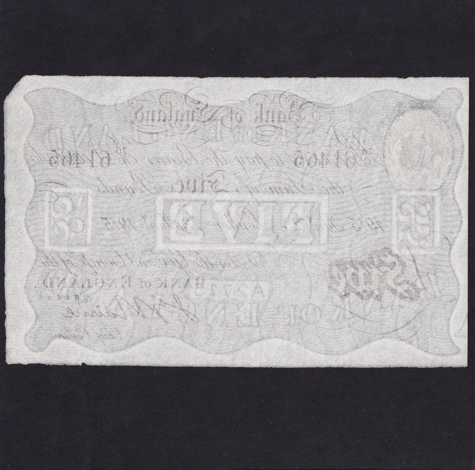 Bank of England (B208b) Nairne, £5, 23 January 1915, 76C 61465, pressed, VF